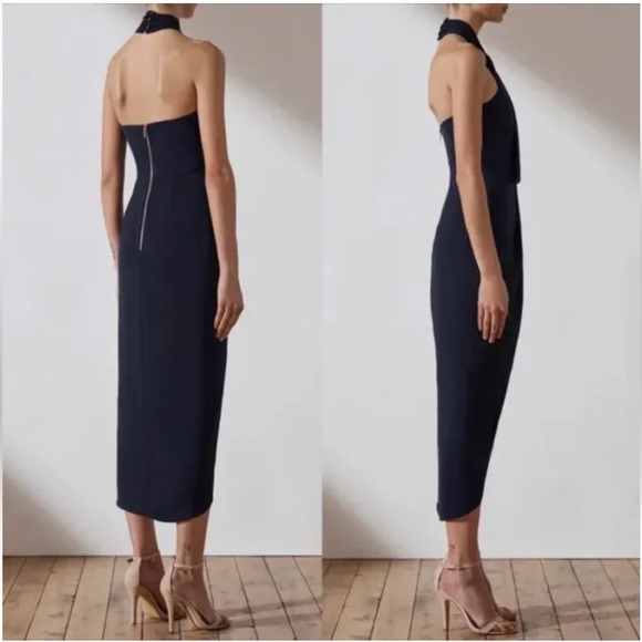 Shona Joy Knotted Tulip Hem Gown in Navy Blue Size 2US - Picture 5 of 16